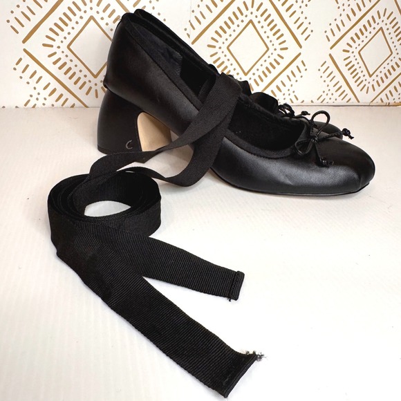 Circus NY Della Wrap Up Block Heel Ballet Sz 9 Black Ribbon Tie Square Toe Goth - Picture 5 of 15